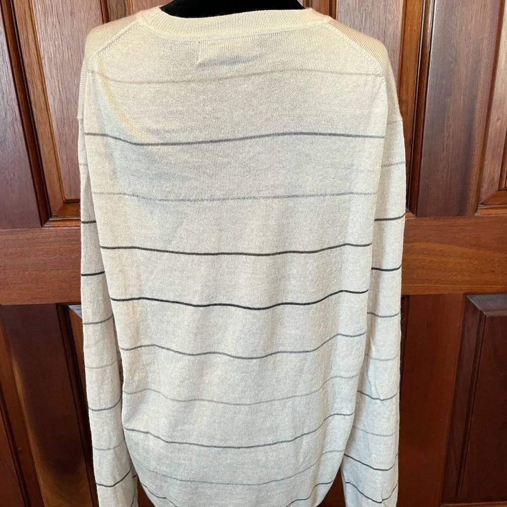 Banana Republic Mens XL Pullover 100% Merino Wool Sweater Beige Striped NWOT